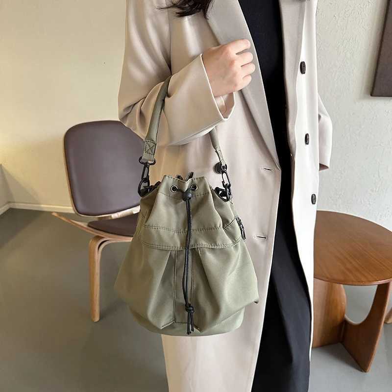 1pcs Womens fallow large capacity hand drawstring single shoulder crossbody bucket bag Handbag Shoulder bag Y250819