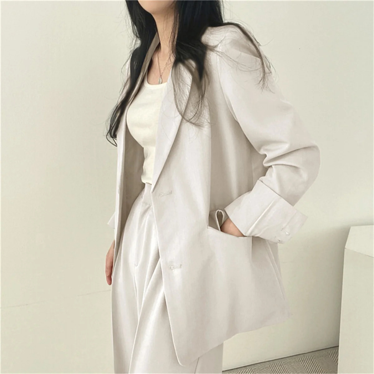 Autumn Womens Clothing Suit Jacket Casual Pants Set Wide Leg Elegant Office Lady Business Blazers 250729