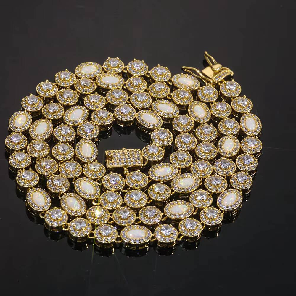 NUOYA 6mm Micro Opal Clear Multi Gemstone Chain 925 Silver Necklace Iced Out VVS Moissanite Jewelry
