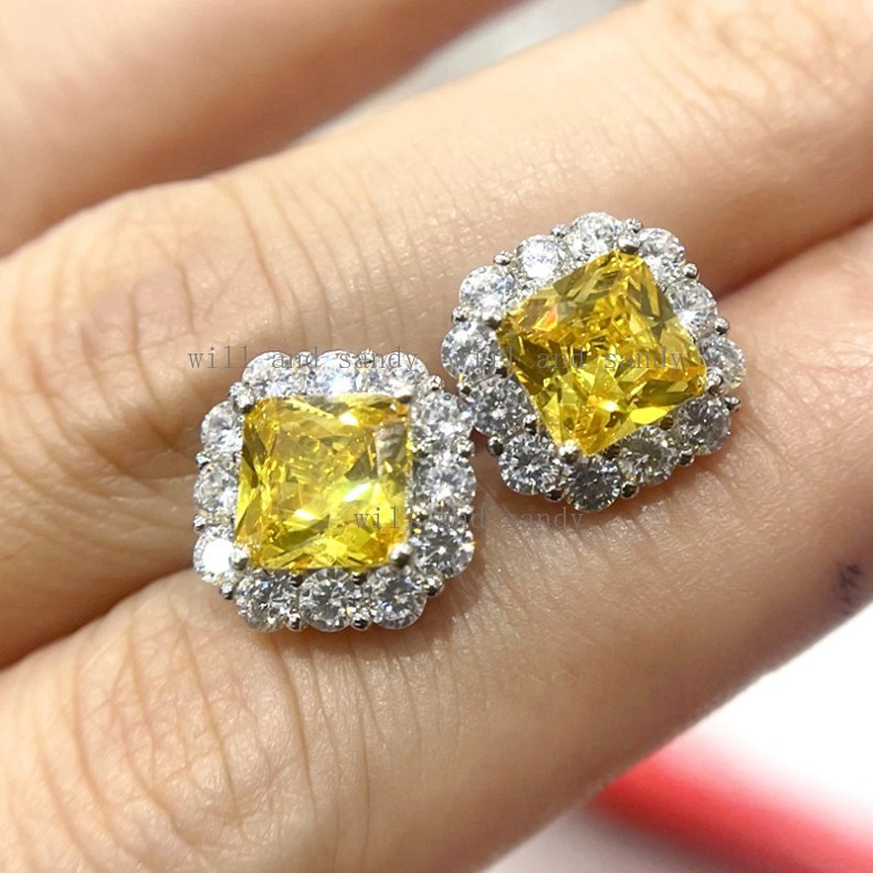 Flower Lace Square Cubic Zircon Diamond Stud Earrings Yellow Pink Designer Jewelry Charm Silver Gold Crystal Leaf Owl Earring for Woman Gift Fashion F