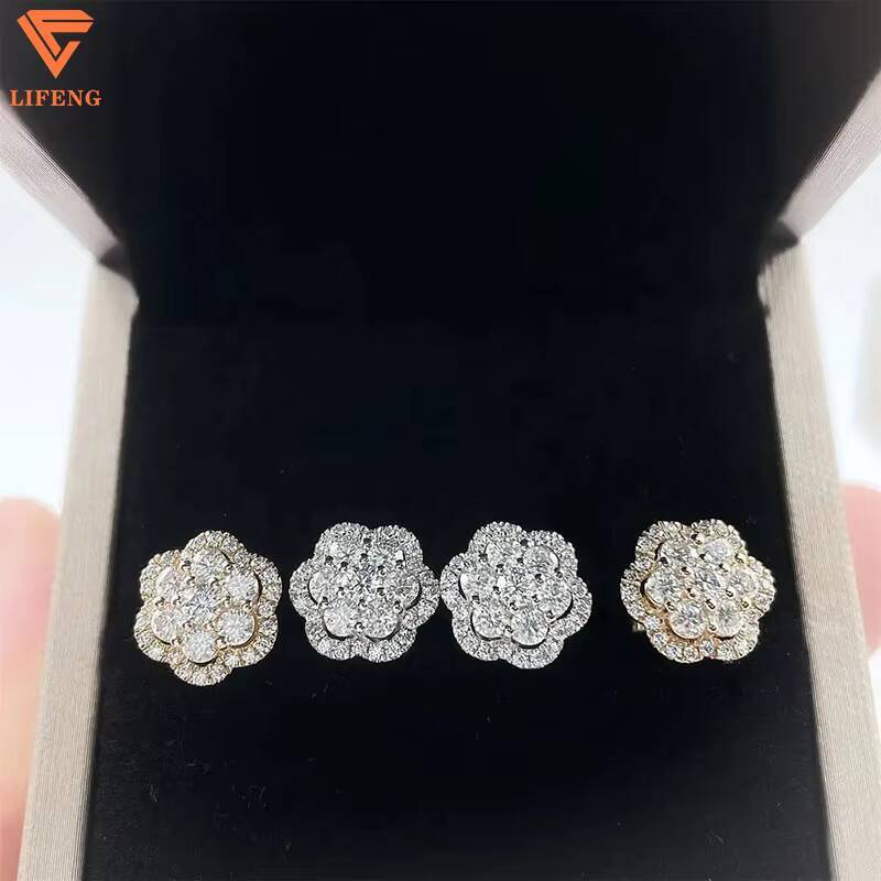 Custom Flowers Fashion Stud Earrings Jewelry Women VVS Moissanite Diamond Trendy Earrings Hip Hop Statement Silver Earrings