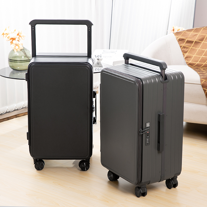 Silent Universal Wheel Luggage with Wide Pull Rod Zipper - Front Opening Cover Boarding Case for Men & Women