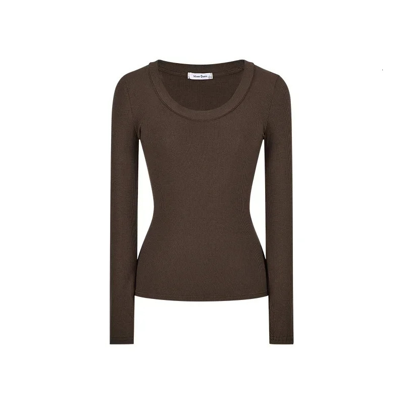 Womens Long Sleeved TShirt Spring And Autumn Solid Color Slim Fit Pullover Basic Y2K Clothing Street Wear 250729