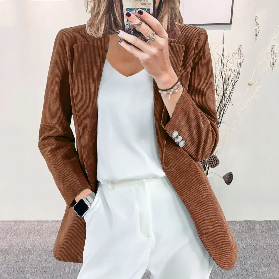 European and American crossborder temperament slim fit solid color casual corduroy cardigan jacket for women 250729