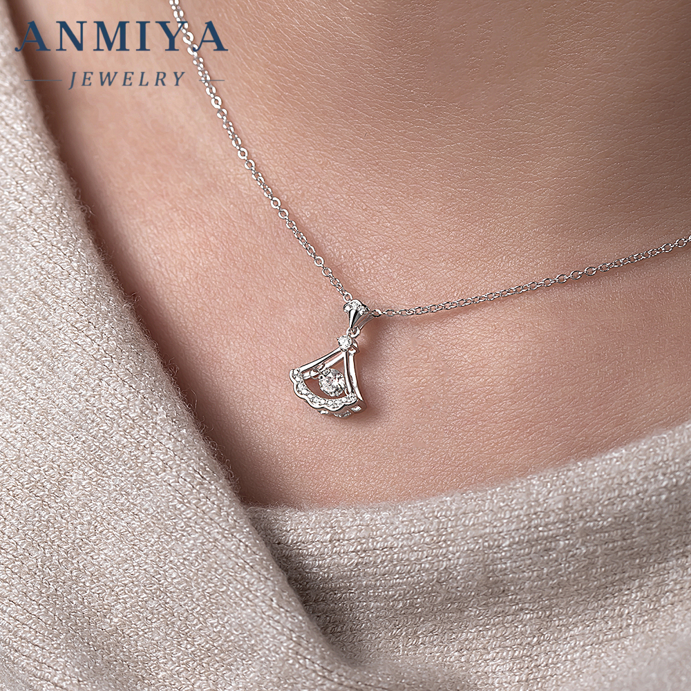 Custom Elegant 925 Silver Jewelry Fan Necklace for Women, Sterling Silver Pendant Necklace Gift, Dainty Silver Chain Necklace for Party