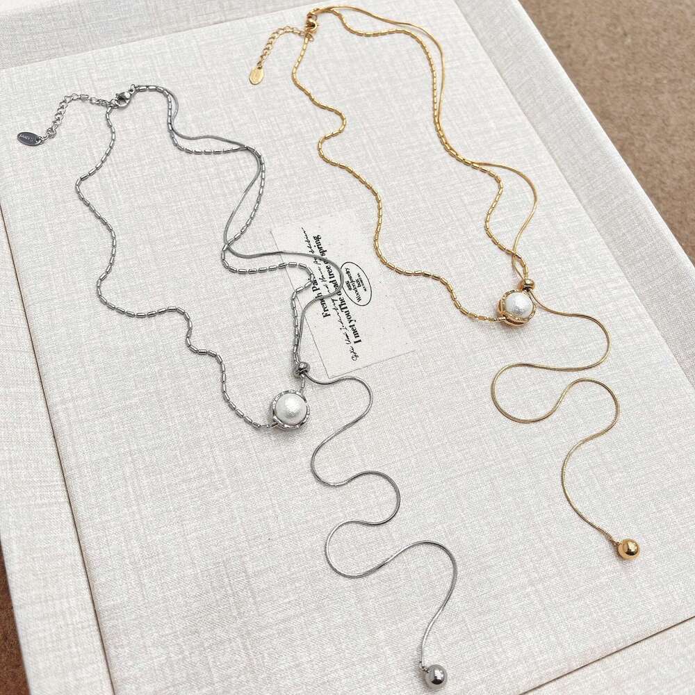 Adjustable Pearl Necklace for Women, Light Niche 2024 New Model, Long Collarbone Sweater Chain, Winter Accessories 1aa