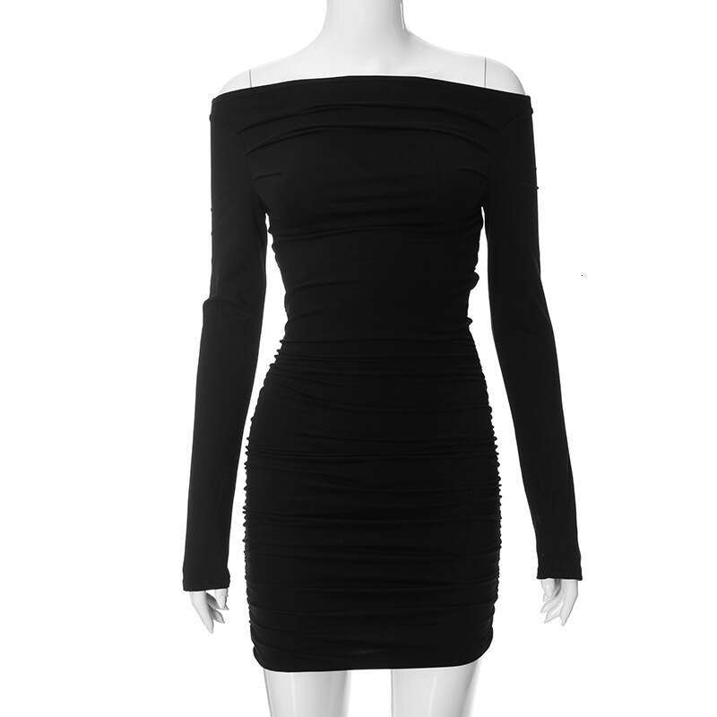 Y23ds591 Women's Autumn New Solid Color Off-Shoulder Backless Ruched Bodycon Dress B5