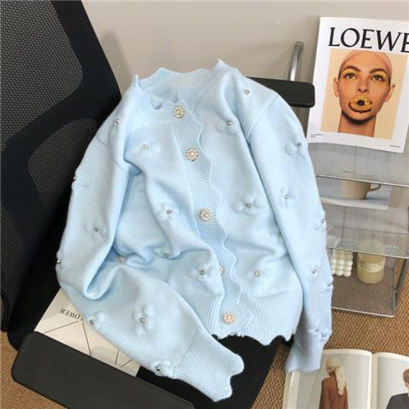 2025 Early Autumn New Women's White Socialite Embroidered Knit Cardigan Floral Sweater Coat Spring New Outerwear