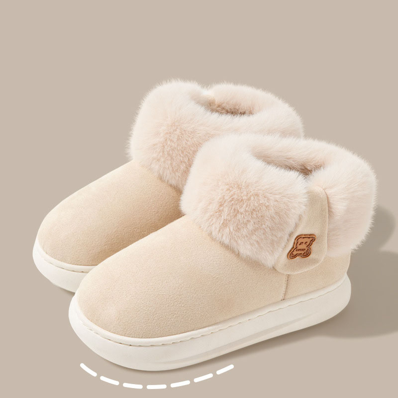 Winter High-Top Plush Cotton Shoes with Thick Non-Slip Soles Warm Fleece-Lined Thickened Bread-Style Boots for Outdoor Wear