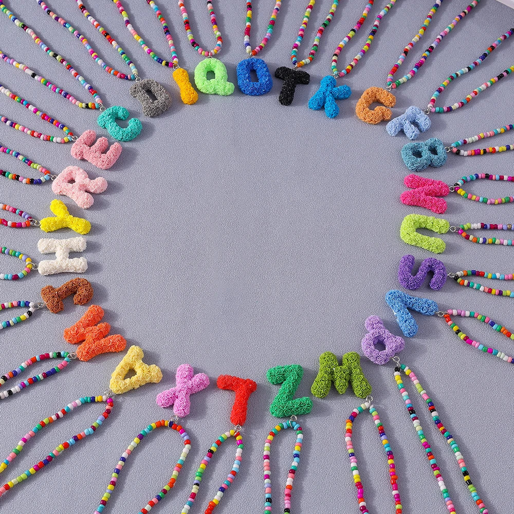 Fashion Candy Color Initial 26 Letters Alphabet A-Z Letter Necklace for Women Girls Beads Necklace Pendant Party Jewelry Gift 250729