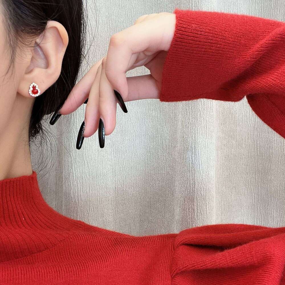 Chinese Green Red Earrings 2024 New High-end Light National Style Gourd Decoration Fortune and Prosperity 88d