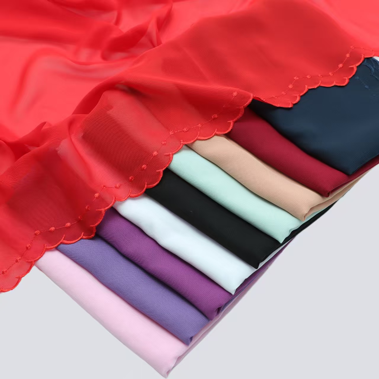 T1343 Chiffon Embroidered Scarf Wave Dots Embroidered Shawl Headscarf