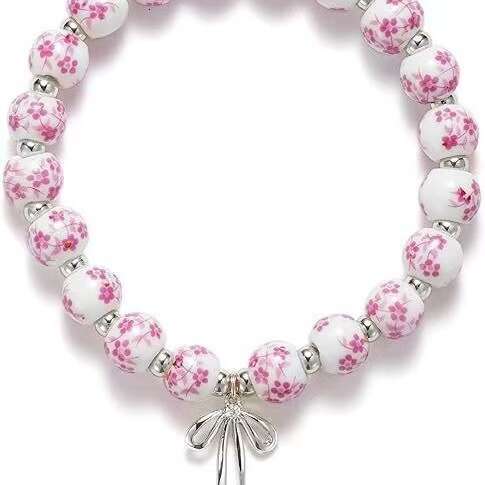 MAMA Other Letters Blue and White Porcelain Gold Beads Elastic Beaded Bracelet