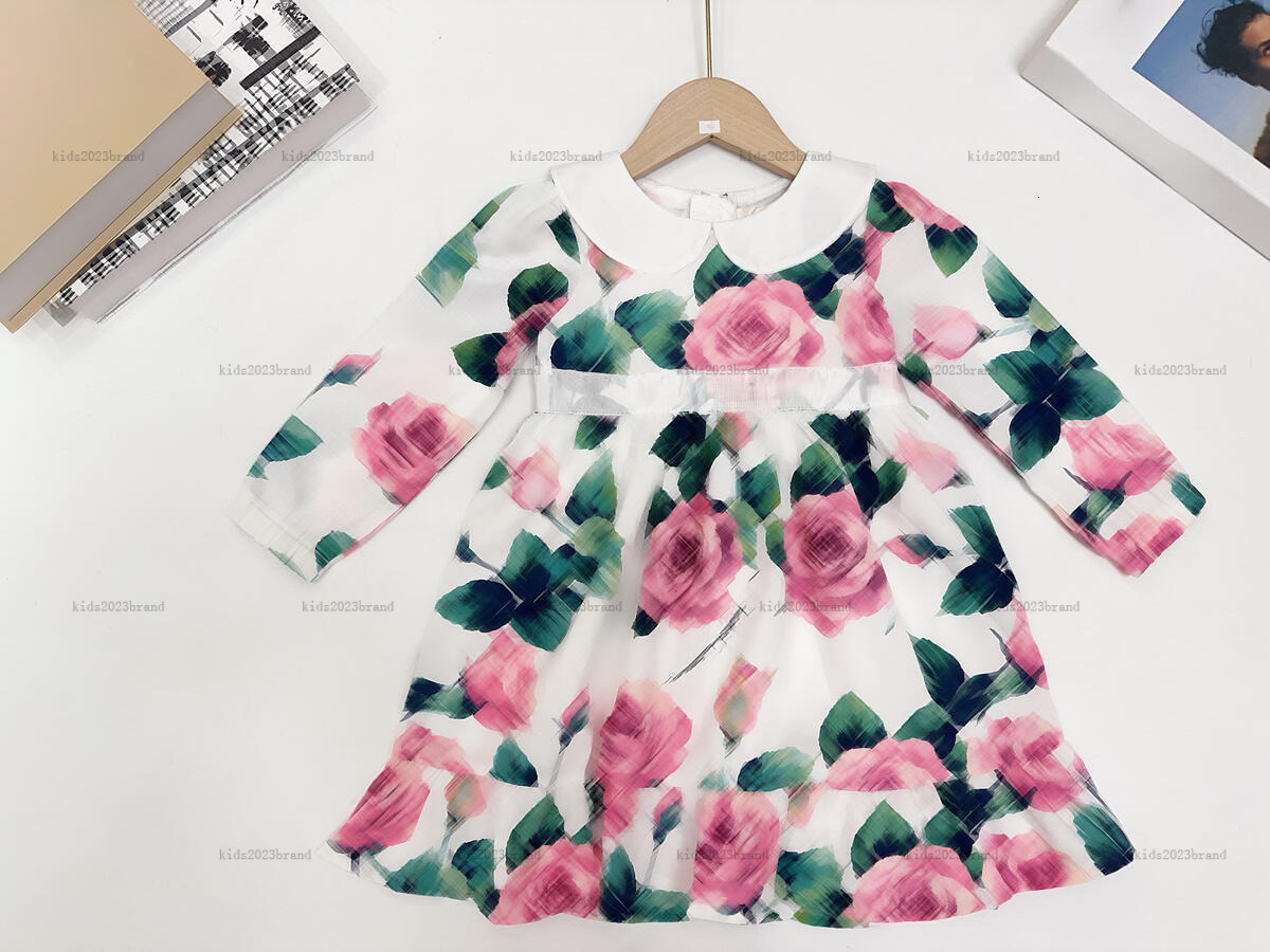 New girls dress Long-sleeved lapel Princess dress kids designer clothes Multi-color flower print partydress baby skirt A222X06N051