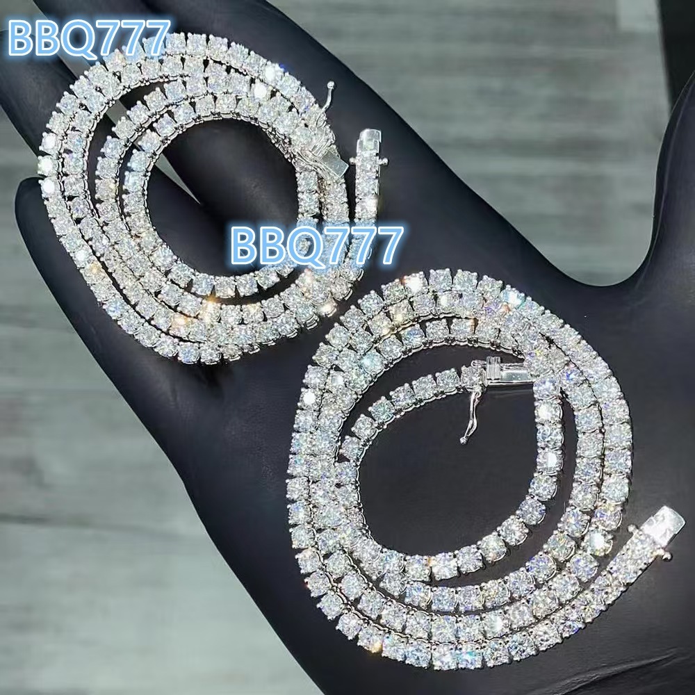 Moissanite Diamond Tennis Chain Necklace Bracelet 925 Silver Cuba Chain VVS Jewelry Men Ice Out Hip Pop Necklace