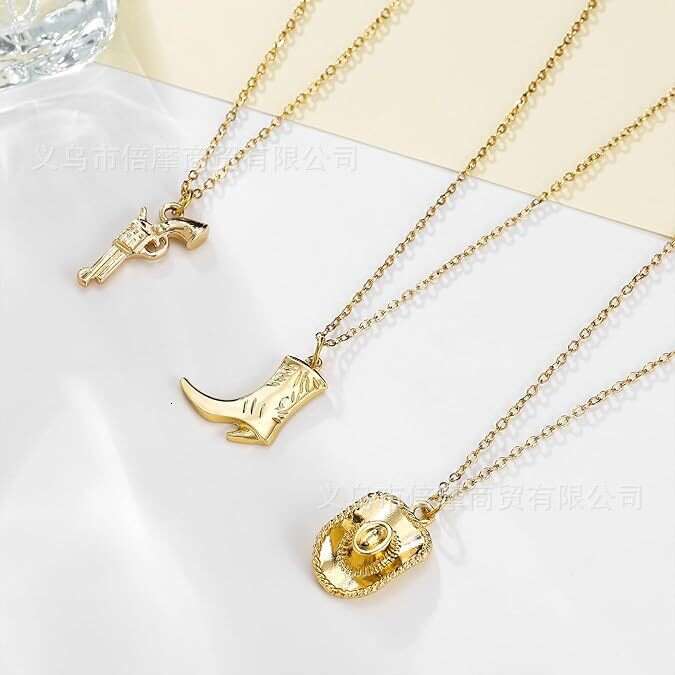 New Gold-Plated Boots Revoer Women's Western Cowboy Layered Necklace