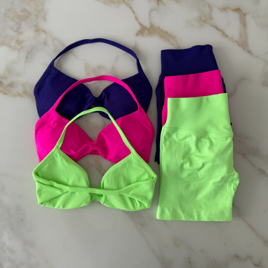 New colors Gym Set Women 2Piece Strappy Yoga Bra High Waist Workout Scrunch Shorts Sports Suit Fitness Clothes Seamless Yoga Set Backless Tops Outfits