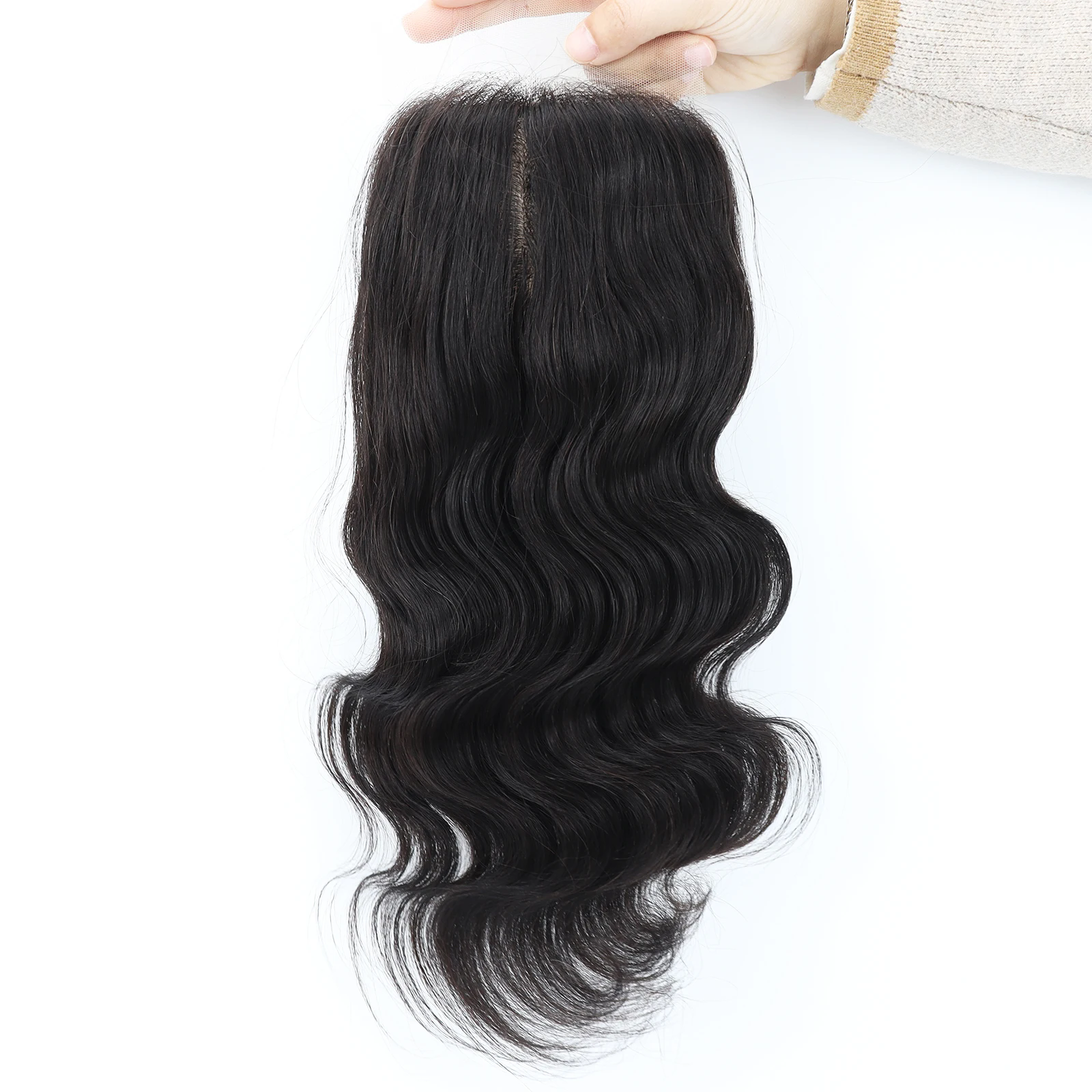 Silk Base Lace Closure with Clips in Body Wave Virgin European Human Hair Topper for Women Silk Top Real Hair Toupee 12x13cm black brown