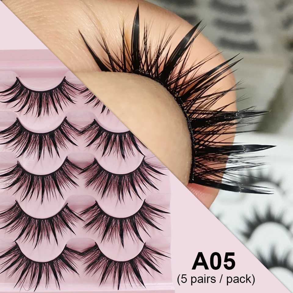 5 Pairs Female Cosplay Fake Eyelashes Korean Makeup New Style Wet Spikes 3D Eyelash Bulk Wholesale Manga Lashes Z250730