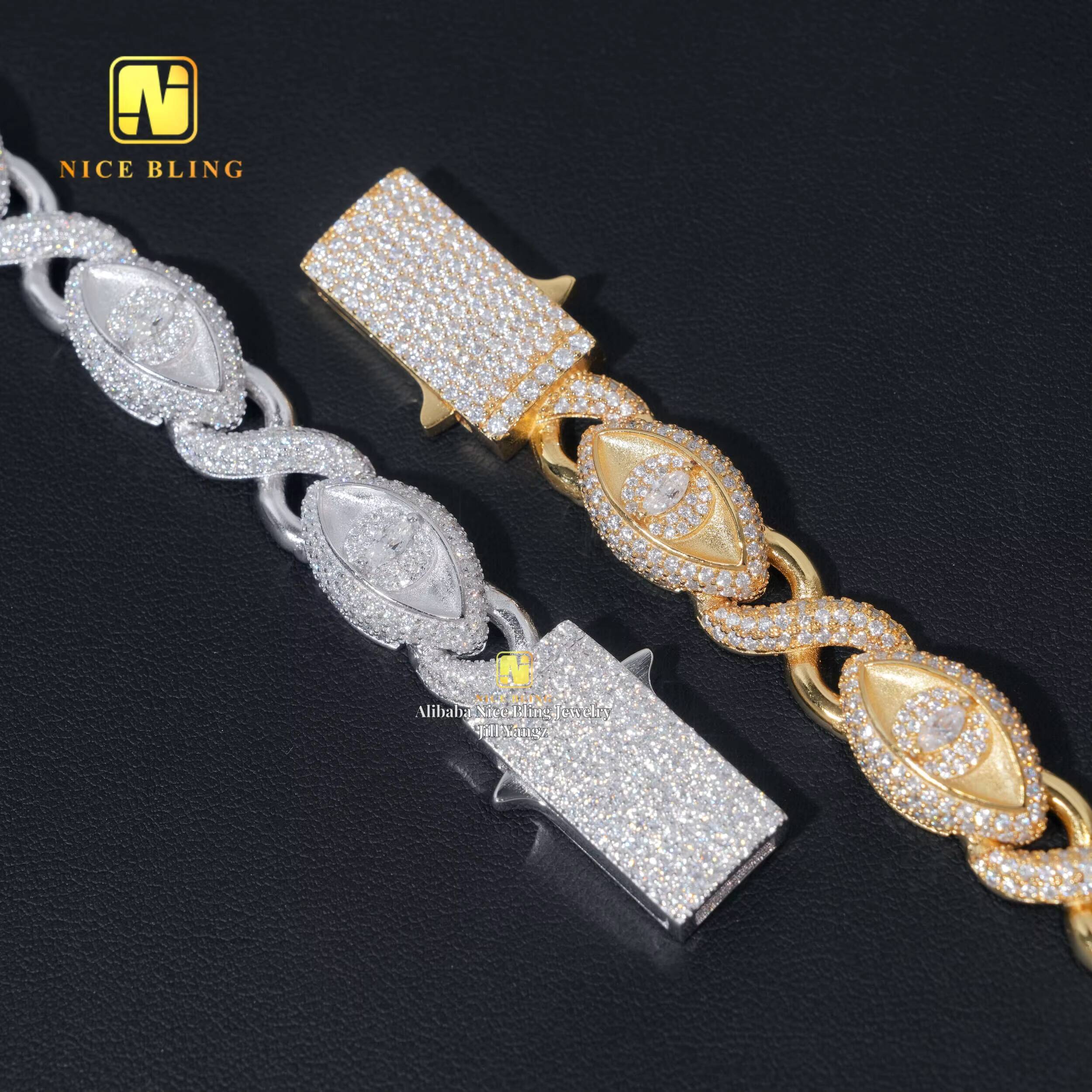 Trending Products Devil Eye Jewelry Moissanite Cuban Bracelet Marquise Snake Eyes Moissanite Cuban Link Chain