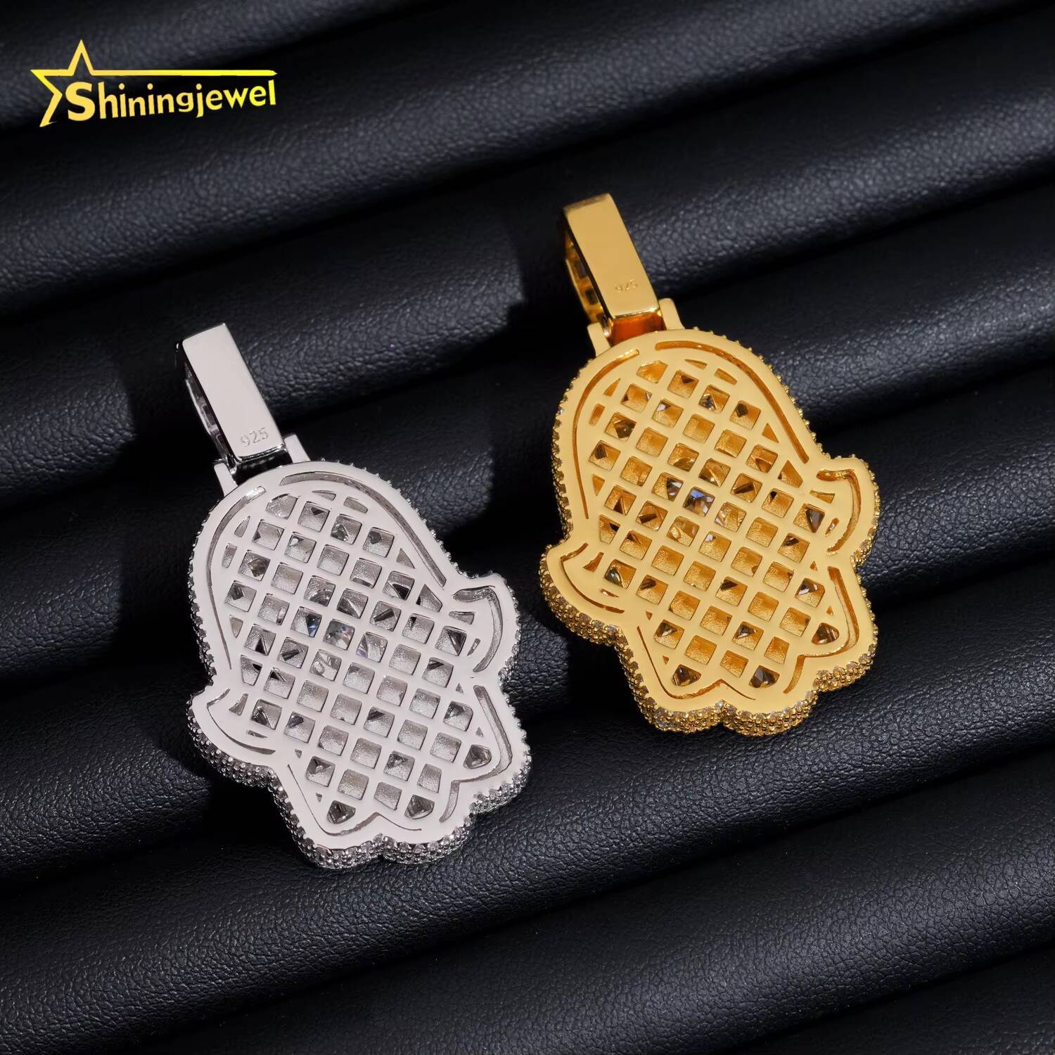 Fully Iced Out Luxury Bling Hip Hop VVS Moissanite Diamond Hamsa Hand 925 Silver Pendant