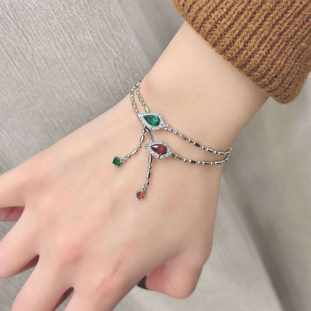 Niche French Style Super Fairy Snake Year Bracelet Emerald Zircon Light Trendy Fashionable Temperament 7a1
