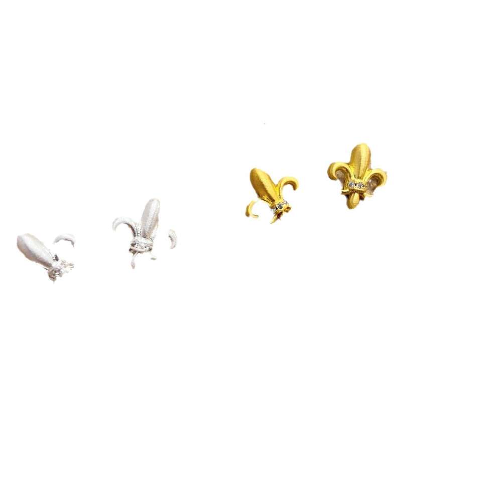 Ouyang Nana Style Iris Flower for Women 2024 New Exquisite Small Electroplated Gold Brushed Earrings e9d