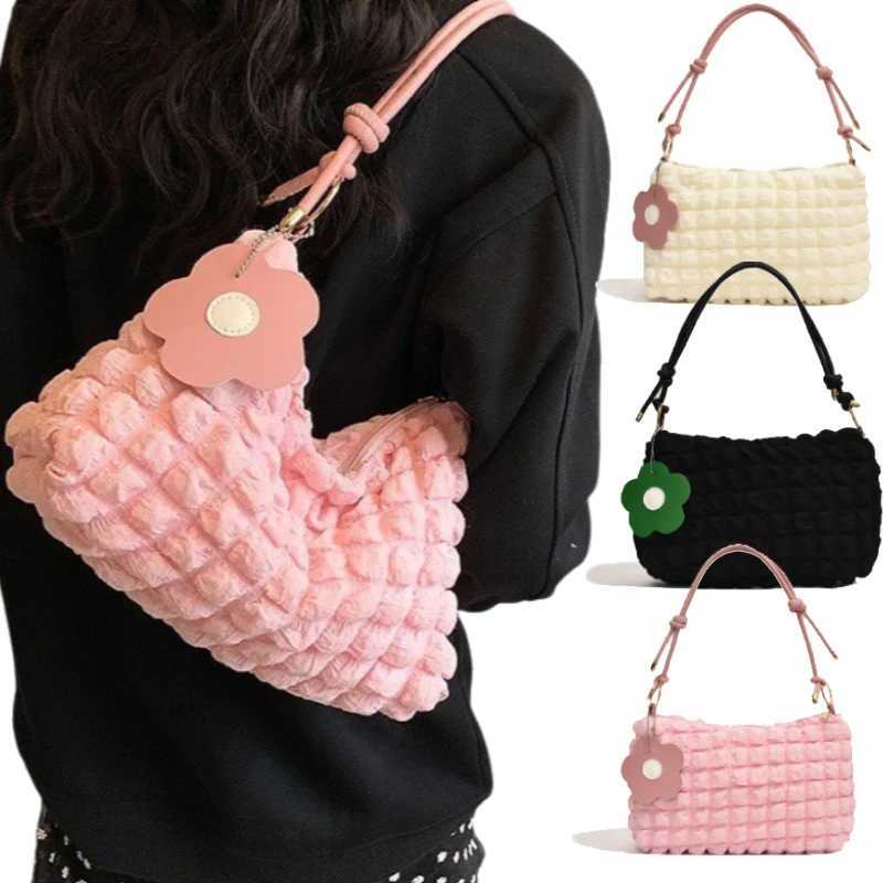 Korean Soft Cloud Bubbles Handbags for Women Girls Flower Pleated Cloud Underarm Bag Pouch Bag Casual Shoulder Bag Cute Purse Y250730