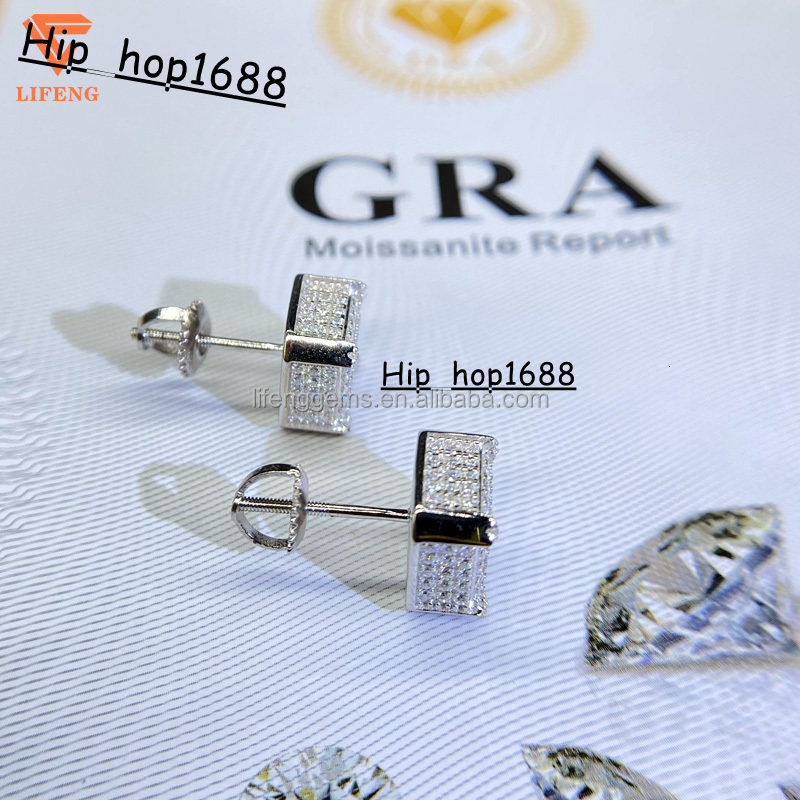 Luxury White Gold Plated VVS GRA Brilliant Cut Hip-hop Style Iced Moissanite Diamond Stud Earrings for Men