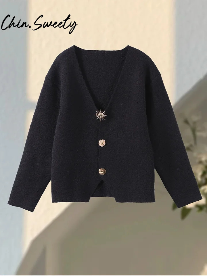 Spring Fashion Knit Cardigan Women Elegant Vneck Full Sleeves Single Breasted Cardigans Female Casual Lady Knitwear 250730