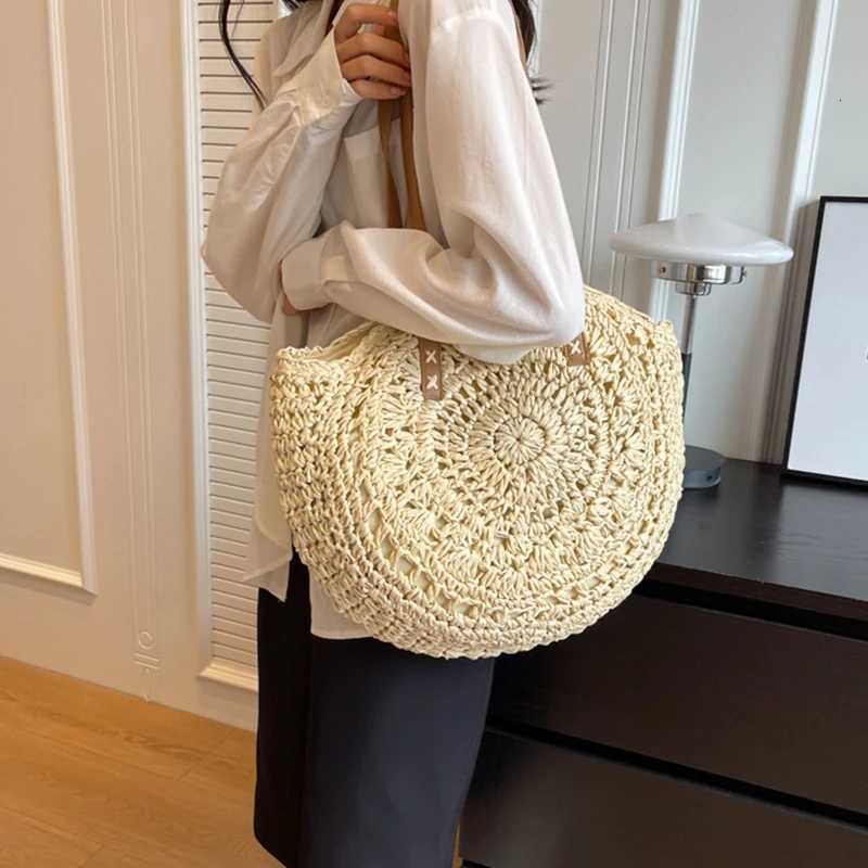 Women Boho Woven Handbag Summer Beach Tote Straw Bag Round Rattan Shoulder Bag G250729