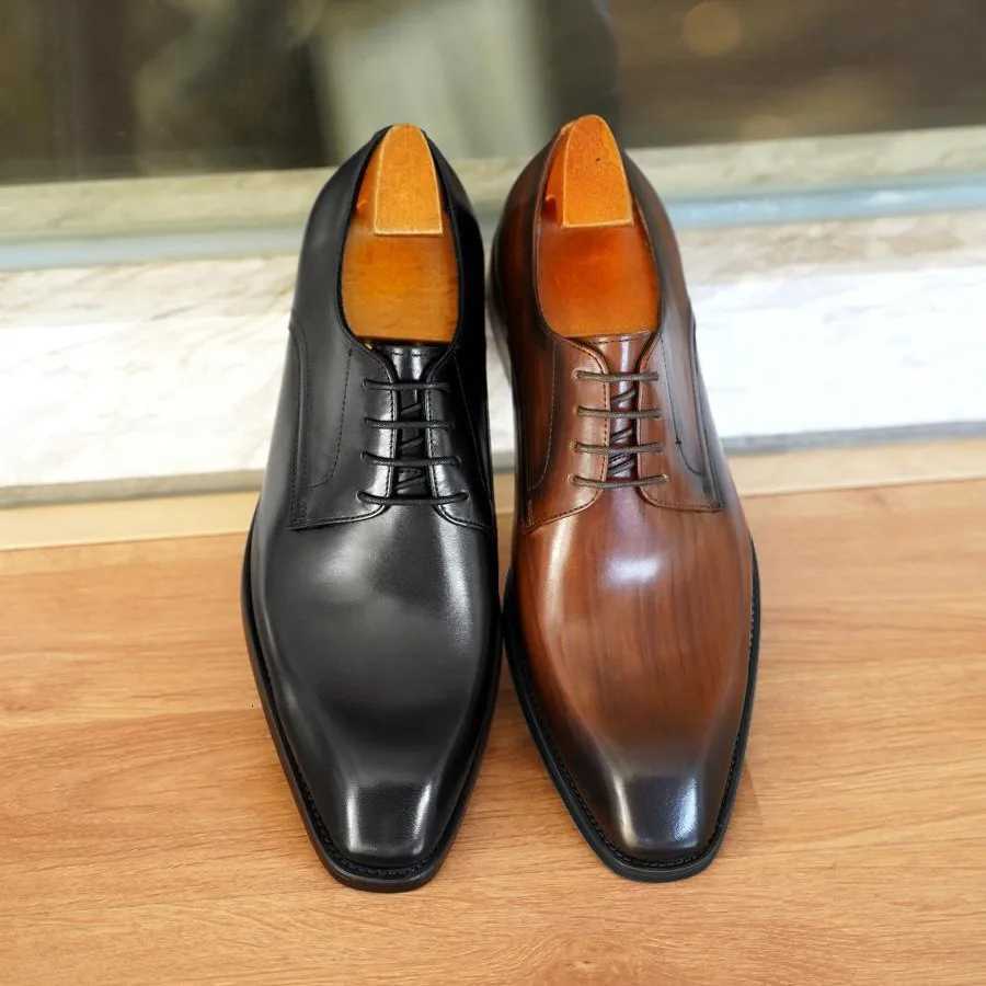 Wood Grain Derby Shoes Fion Formal Shoes for Men Business Dress Square Toe Rubber Social Mens Shoes ing Oxfords Y250730
