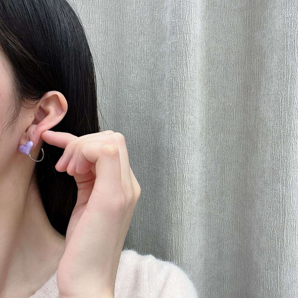 Purple Blue Style Hoop Structure Heart Decoration Simple Fashion 2025 Spring New Earrings cf6