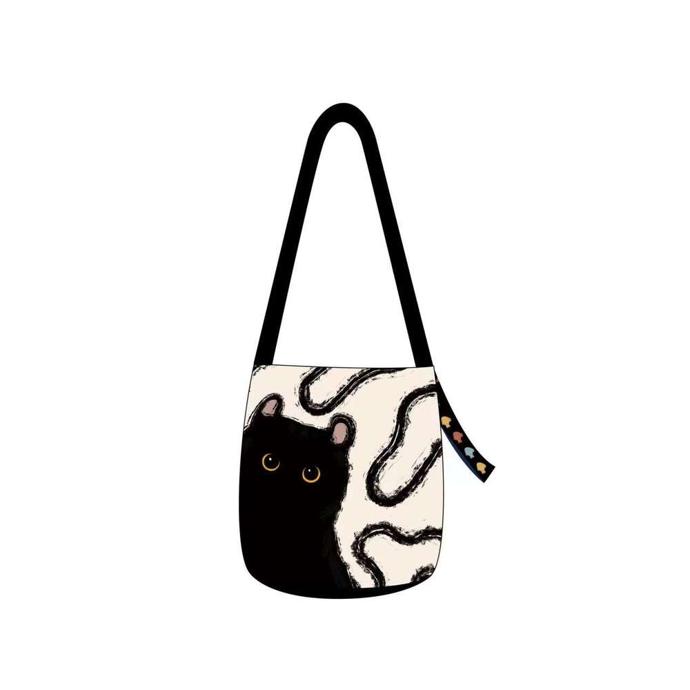 Kebidou Korean Style Lazy Large Capacity Relaxed Canvas Cat Shoulder Bag Unique Design