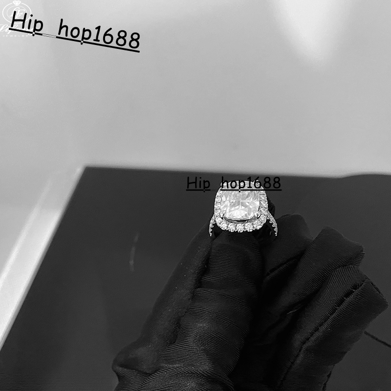 Luxury Style Fine Jewelry Moissanite 14K White Gold Plated Cushion Ring with Halo Engagement Diamond Fashion Women Ring