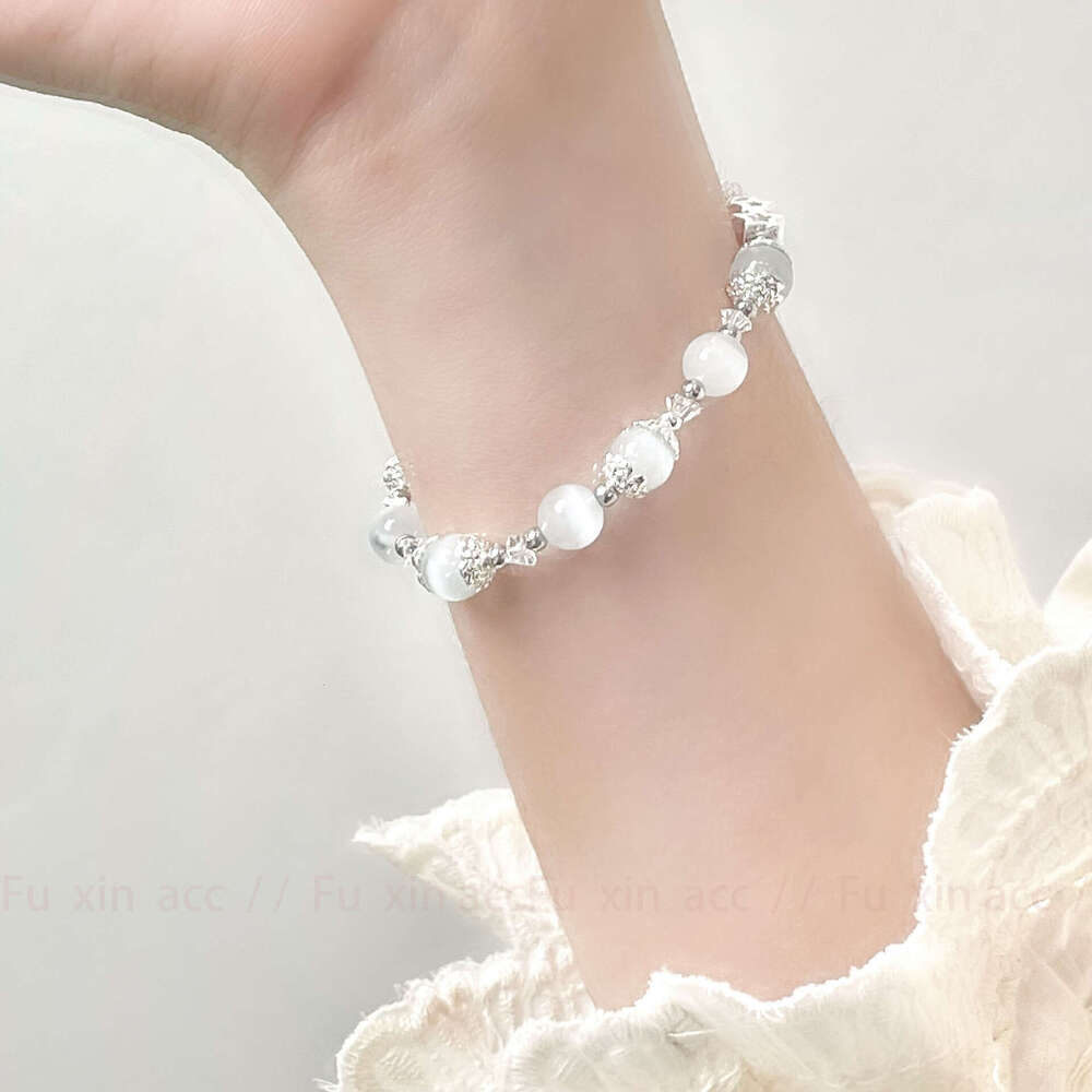 Zircon Star Hollow Bead White Cat's Eye Stone Light Niche Exquisite High-end Fashion Versatile Bracelet e6d