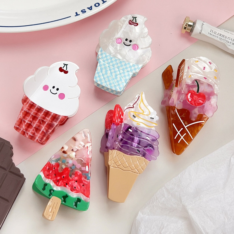 Summer Fresh Ice Cream Claw Acetate Niche Sweet Cone Watermelon Shark Clip Medium Cute Hair Accessories