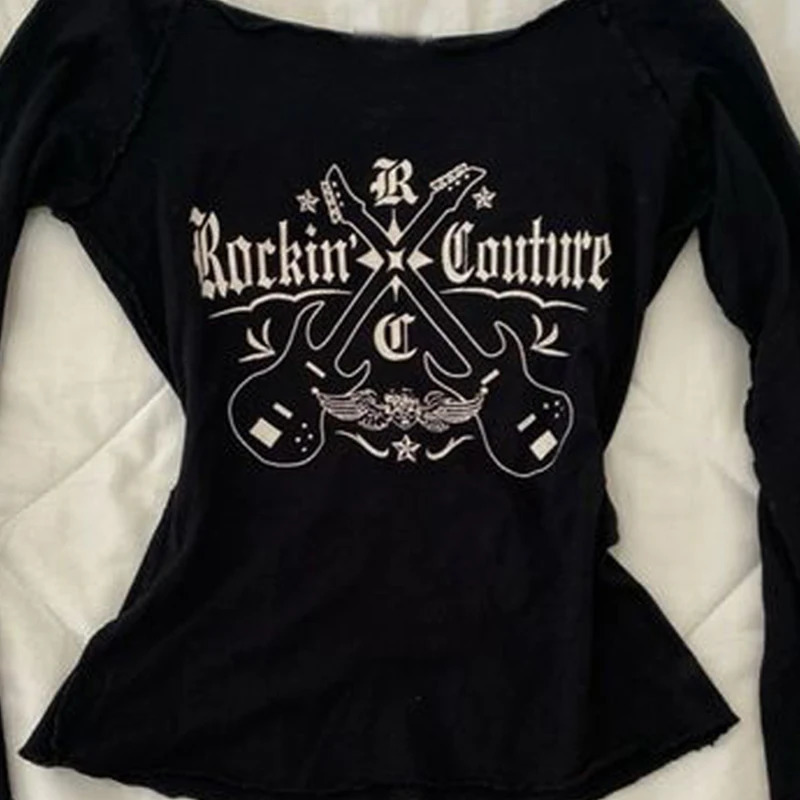 Womens Hip hop 90s Vintage Punk TShirt autumn Streetwear Sexy Short Sleeve Gothic Slim Crop Top girl Casual Femme Tee y2k 250724