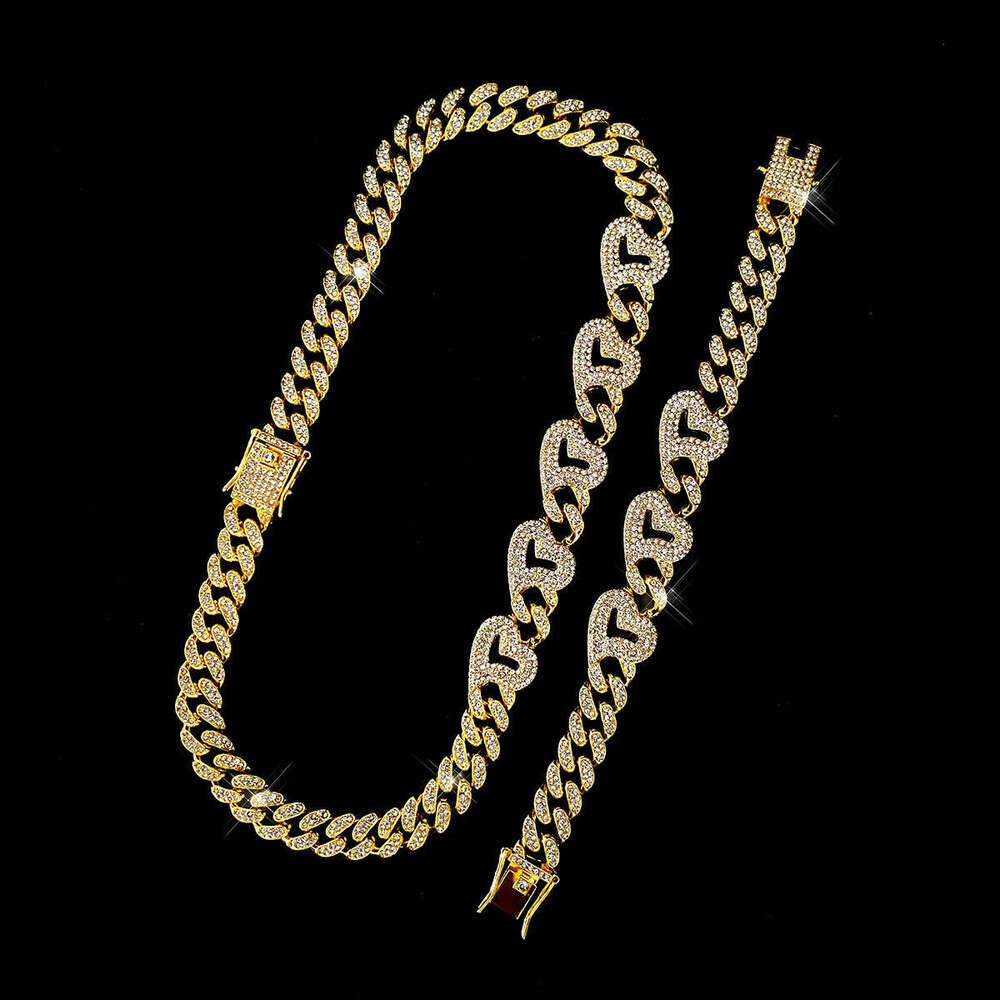 Hot Item for Men 13mm Classic Full Dia Cuban Chain Heart Splicing Necklace