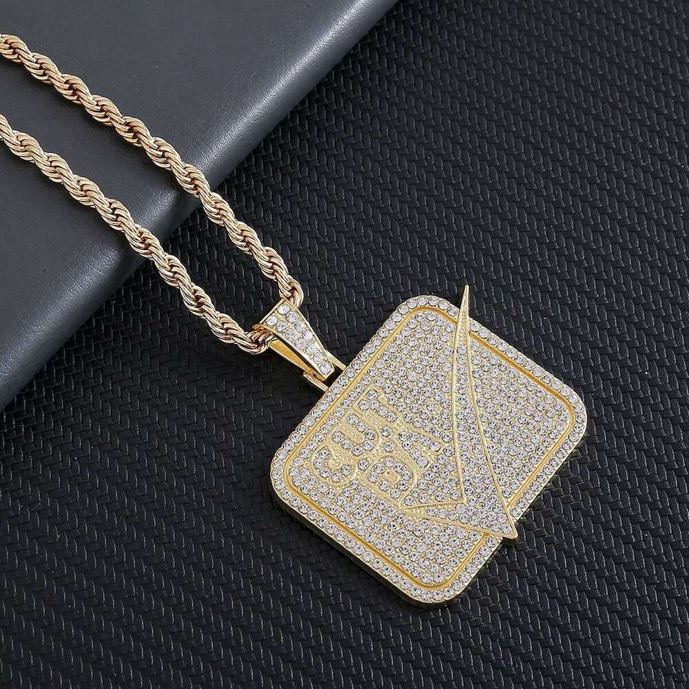 New Full Dia Small Square Pendant Personality Creative Braided Chain Hip Hop Trendy Necklace