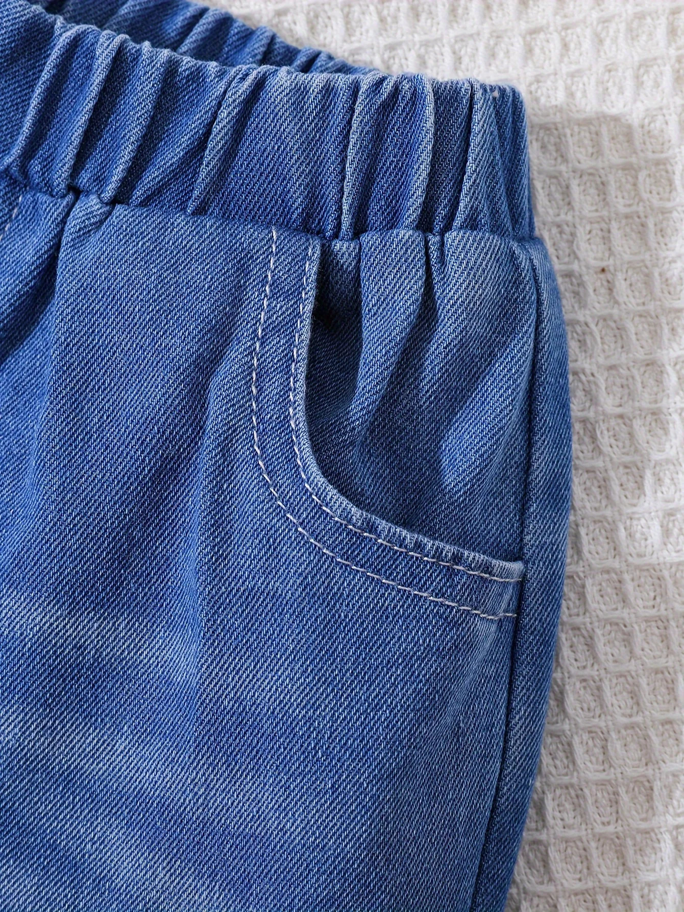 Spring And Autumn Fashion Baby Girl Denim Set Stand-Up Collar Waist-Shaped Drawstring Denim Jacket Casual Washed Jeans 250729