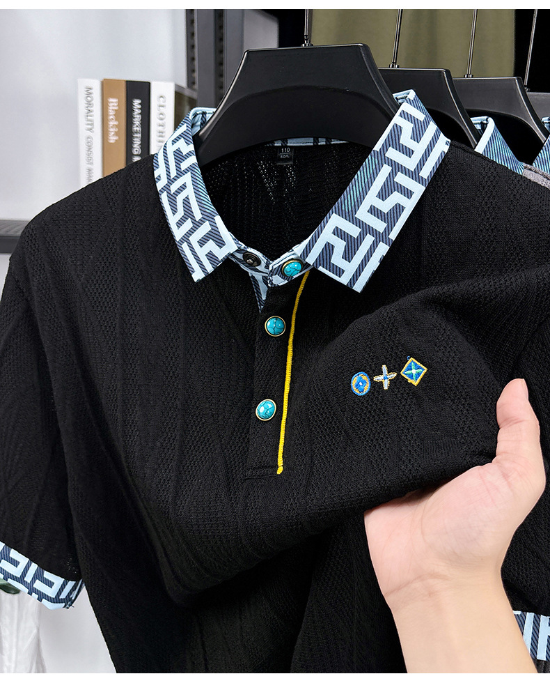 Men's 3D Jacquard Split-Hem Polo Shirt Business Casual Versatile Breathable Cooling Men's Polo Shirts 2025s