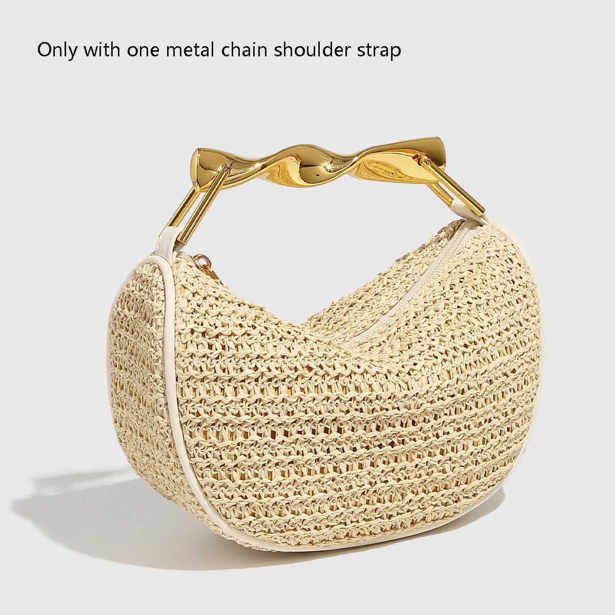 Summer Metal Handle Crossbody Zipper Woven Beach Bag Reliable Crescent Shaped Beach Str Woven Shoulder Crossbody Bag Y250730