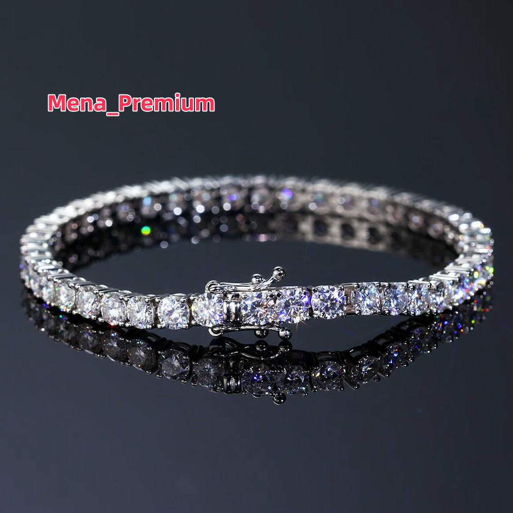 Moissanite Tennis Bracelet 18k White Gold Plated 925 Silver 3mm D VVS GRA Round Cut Women Men Gift Birthday Anniversary Bracelet