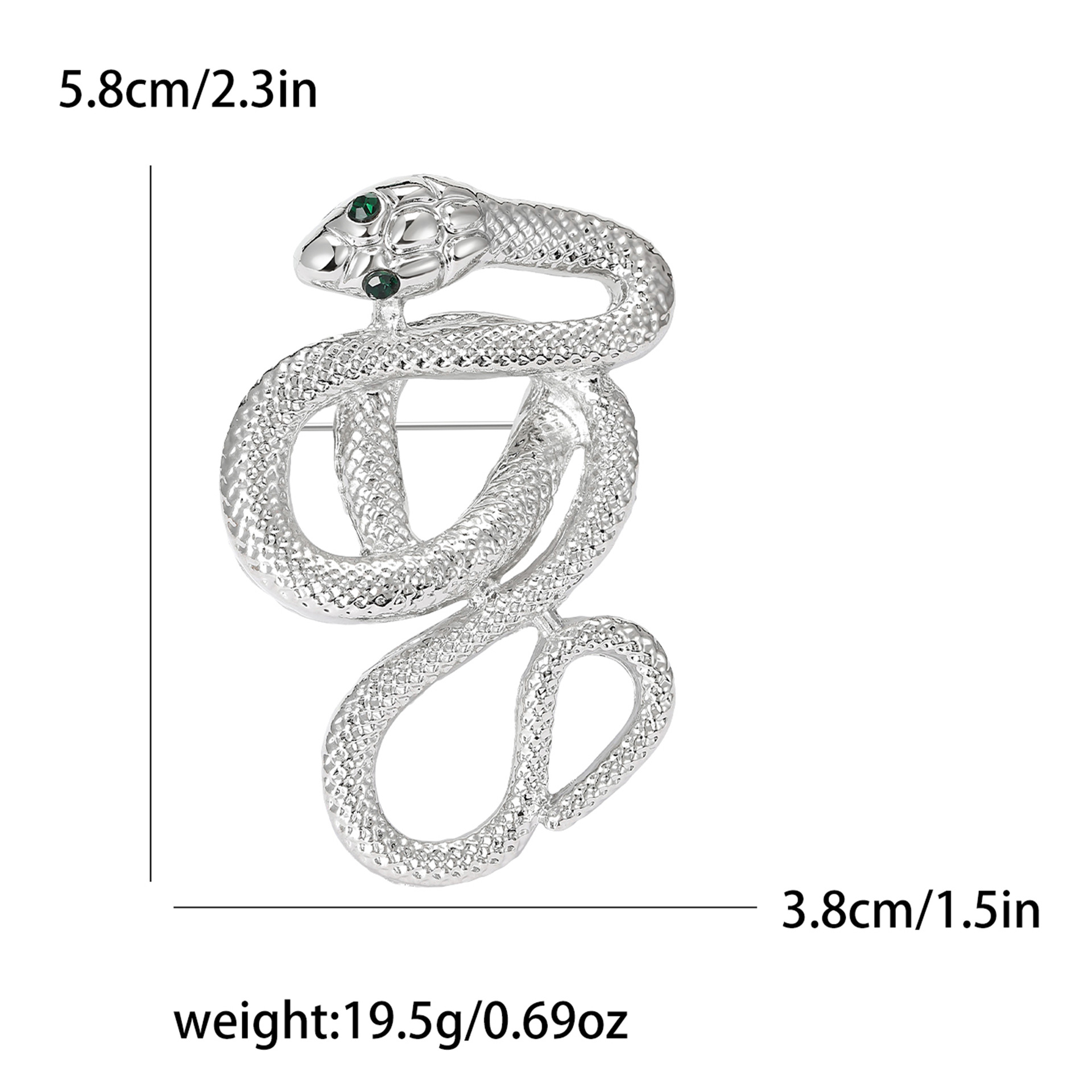 Silver Tone Textured Snake Brooch With Green Gemstone Eyes Elegant Party Jewelry And Gift For Her High Quality And Stylish Jewelry