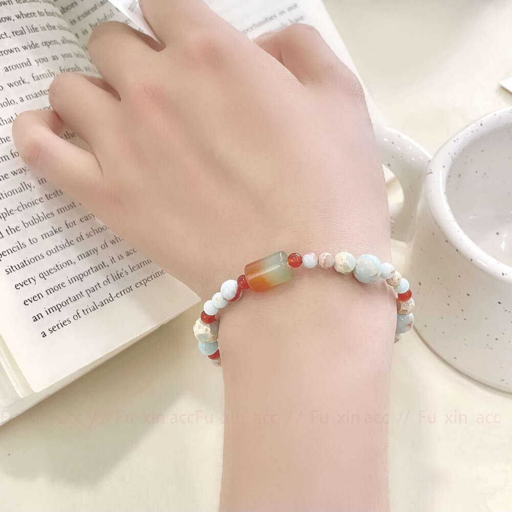 New Chinese Style Guofeng Shoushan Stone Red Green Tourmaline Agate Bracelet for Women, Light Niche Exquisite High-end Feel Jewelry 6d5