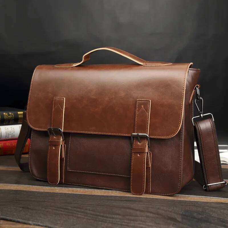 Retro Fashion PU Leather Crossbody Handbag Briefcases Laptop Bag Men Shoulder Messenger Bags