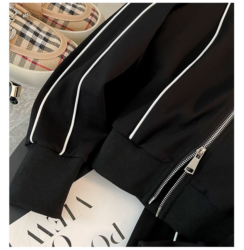 Women's Autumn Fashion Streetwear Tracksuit stylish Casual Trendy Two-Piece Set with Zip-Up Hoodie and Wide-Leg Pants