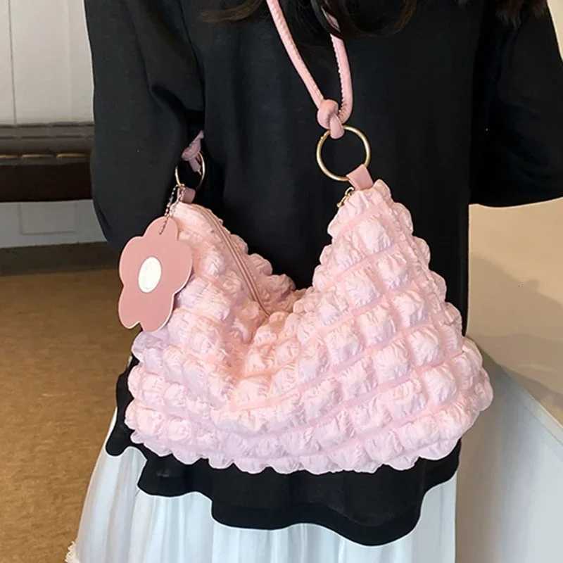 Korean Soft Cloud Bubbles Handbags for Women Girls Flower Pleated Cloud Underarm Bag Pouch Bag Casual Shoulder Bag Cute Purse Y250730