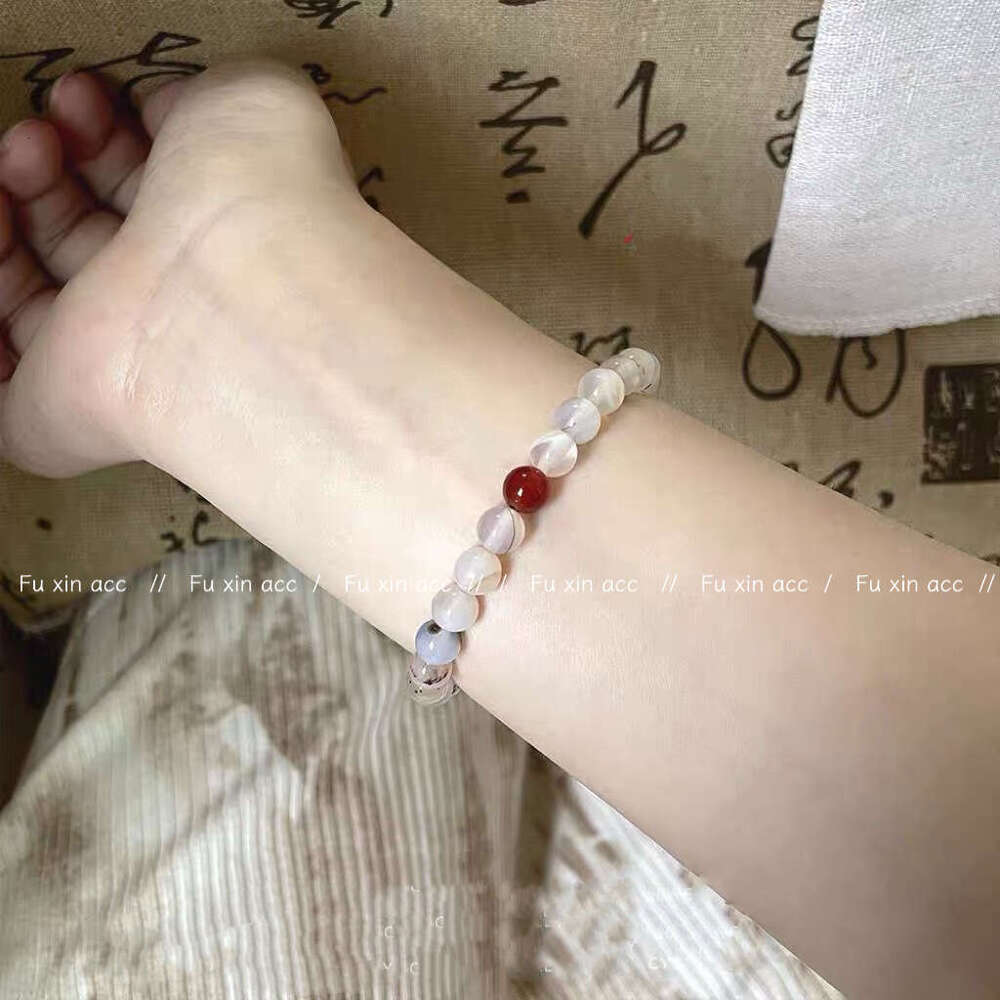 New Chinese Natural Agate for Women Red and White Grass Flower High-end Elegant Bracelet Minimalist Style Simple Versatile Jewelry bc4